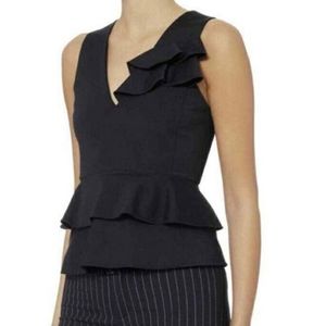 Marissa Webb Navy Blue V-Neck Sleeveless Ruffle Top